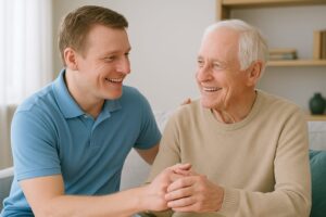 Elderly man receiving care at home in London